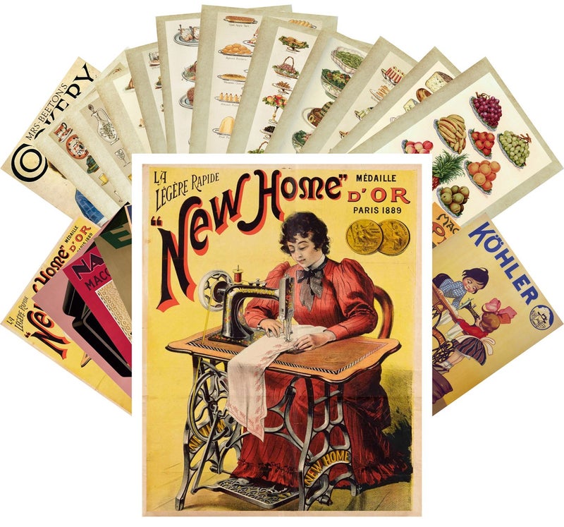 PIXILUV Vintage PostCards 24 pcs Sewing Machine Vintage Adverts Posters and Cooking Book - Image 1